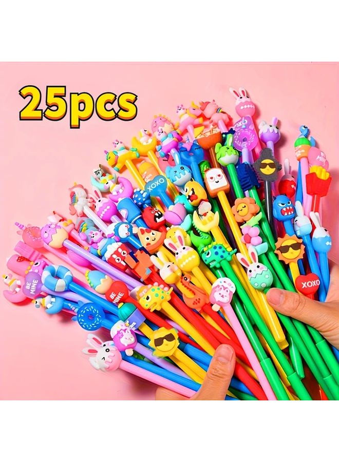 25Pcs 3D Cartoon Round Ballpoint Pens 0.5mm Black Ink Push Cover Random Designs - Image 1