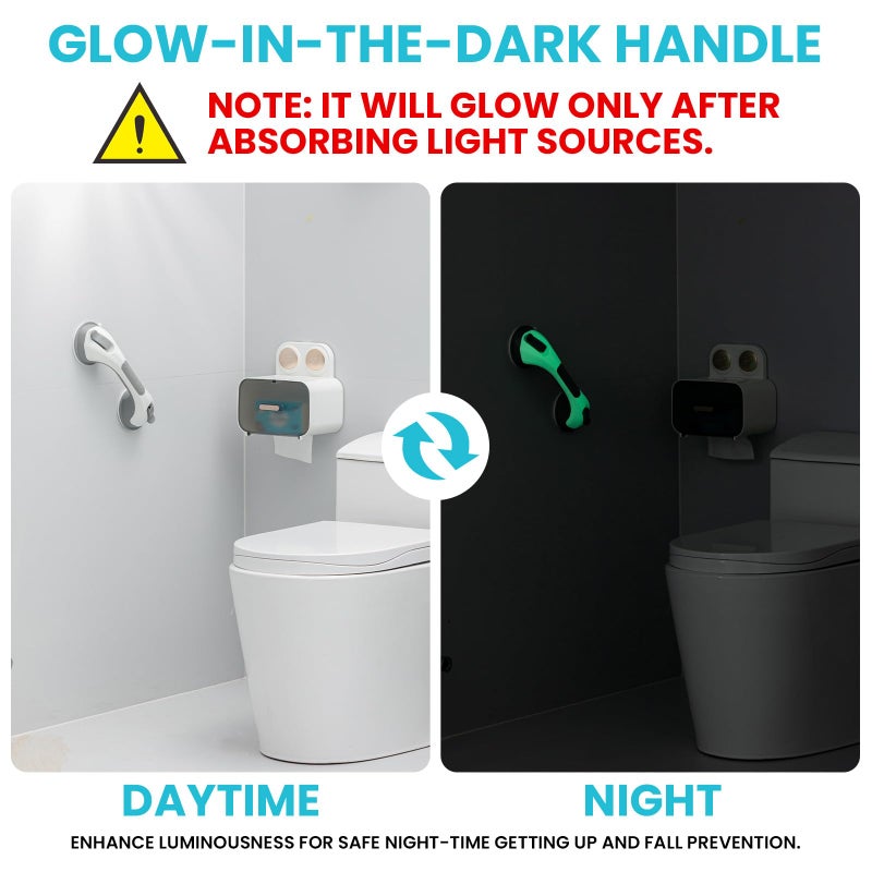 TAILI Shower Grab Bar Glow in The Dark, 2 Pack 12.2 in Grab Bars for Bathtubs and Showers,Shower Handles Shower Rails for Seniors and Elderly,Bathroom Safety Grip Removable No Drilling Waterproof Grey - Image 2