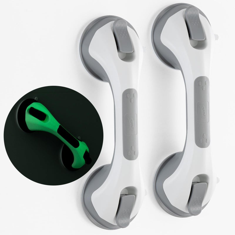 TAILI Shower Grab Bar Glow in The Dark, 2 Pack 12.2 in Grab Bars for Bathtubs and Showers,Shower Handles Shower Rails for Seniors and Elderly,Bathroom Safety Grip Removable No Drilling Waterproof Grey - Image 1