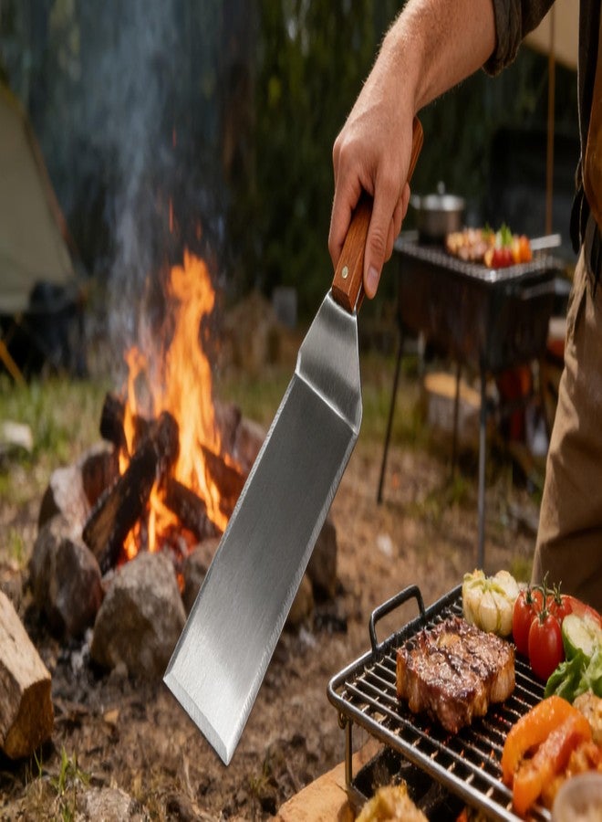 Adoco Extra Long Metal Griddle Spatula Set of 2- Wooden Stainless Steel Grilling Spatula, Grill Accessories for Blackstone, BBQ Grill Tools w/Full Tang Wooden Handle & Beveled Edges for Flat Top Grilling - Image 3