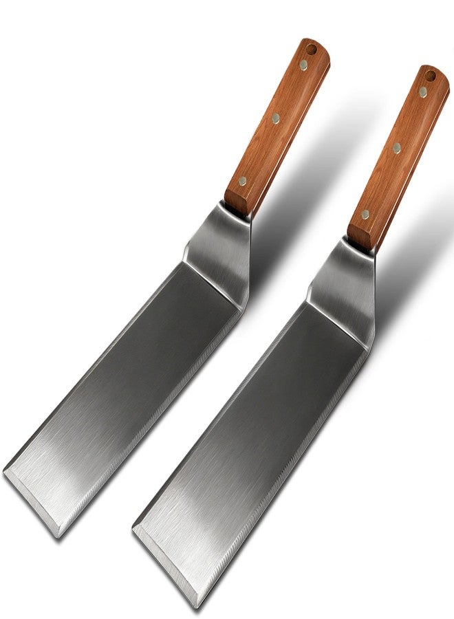 Adoco Extra Long Metal Griddle Spatula Set of 2- Wooden Stainless Steel Grilling Spatula, Grill Accessories for Blackstone, BBQ Grill Tools w/Full Tang Wooden Handle & Beveled Edges for Flat Top Grilling - Image 1