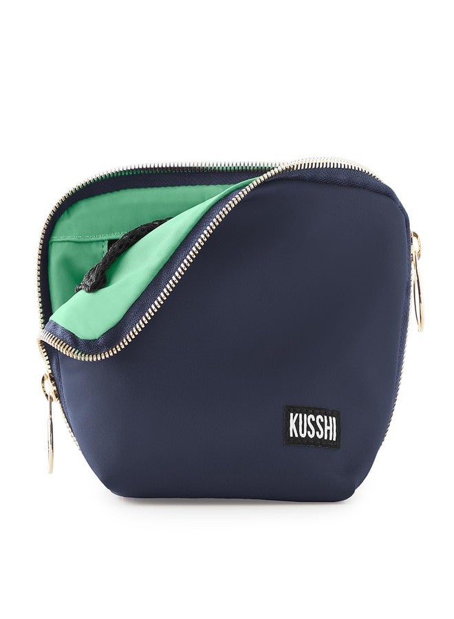 KUSSHI Washable Travel Makeup & Cosmetic Bag - Brush Organizer Sold Separately (Everyday, Navy/Mint)