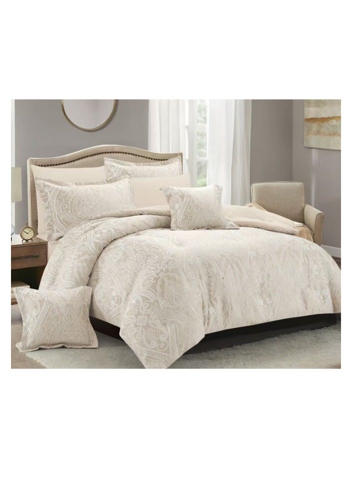 سمارت هوم طقم لحاف نفرين نظام وجهين مفرش مكون من 8 قطع , لحاف 8 قطع , طقم مفارش فخم يتكون من ( مفرش مقاس 240x260 سم + واقي مرتبة مقاس 200×200+30 + 2 مخدة مقاس 70×50+5 سم + 2 كيس مخدة 70×50 سم + 2 غطاء وسادة مقاس 45×45+5 سم ) - مفرش بحشوة مريحة (350 جم/م² ) يناسب سرير 200×200 سم  مزدوج الحجم - Image 1