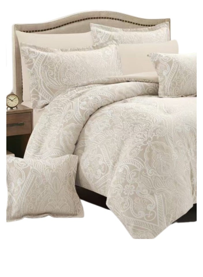 سمارت هوم طقم لحاف نفرين نظام وجهين مفرش مكون من 8 قطع , لحاف 8 قطع , طقم مفارش فخم يتكون من ( مفرش مقاس 240x260 سم + واقي مرتبة مقاس 200×200+30 + 2 مخدة مقاس 70×50+5 سم + 2 كيس مخدة 70×50 سم + 2 غطاء وسادة مقاس 45×45+5 سم ) - مفرش بحشوة مريحة (350 جم/م² ) يناسب سرير 200×200 سم  مزدوج الحجم - Image 3