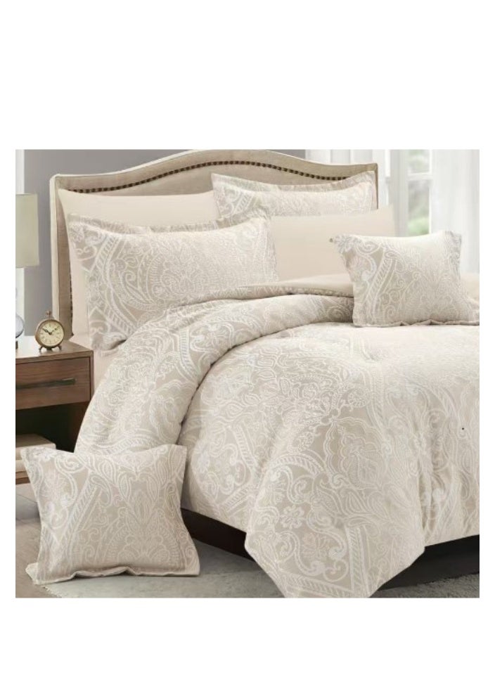 سمارت هوم طقم لحاف نفرين نظام وجهين مفرش مكون من 8 قطع , لحاف 8 قطع , طقم مفارش فخم يتكون من ( مفرش مقاس 240x260 سم + واقي مرتبة مقاس 200×200+30 + 2 مخدة مقاس 70×50+5 سم + 2 كيس مخدة 70×50 سم + 2 غطاء وسادة مقاس 45×45+5 سم ) - مفرش بحشوة مريحة (350 جم/م² ) يناسب سرير 200×200 سم  مزدوج الحجم - Image 2