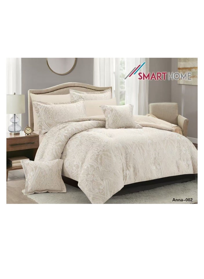 سمارت هوم طقم لحاف نفرين نظام وجهين مفرش مكون من 8 قطع , لحاف 8 قطع , طقم مفارش فخم يتكون من ( مفرش مقاس 240x260 سم + واقي مرتبة مقاس 200×200+30 + 2 مخدة مقاس 70×50+5 سم + 2 كيس مخدة 70×50 سم + 2 غطاء وسادة مقاس 45×45+5 سم ) - مفرش بحشوة مريحة (350 جم/م² ) يناسب سرير 200×200 سم  مزدوج الحجم - Image 4