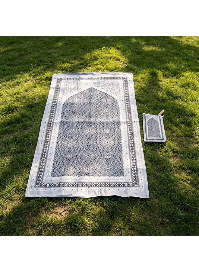 Ultra-Soft Printed Travel Prayer Mat with Zipper Pouch, Lightweight Foldable Islamic Rug - Image 3
