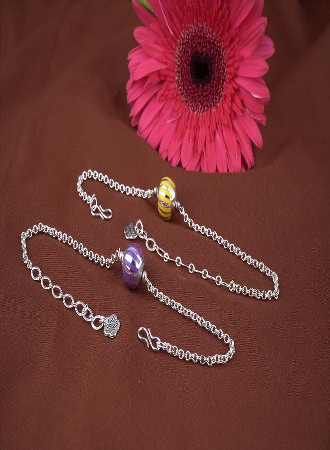 JFL - JewelleryforLess Handmade Combo of 2 Beaded Rakhis Yellow Purple with Silver Chain for Brother Bhaiya with Roli Chawal and Hand Written Greeting Note - Image 4