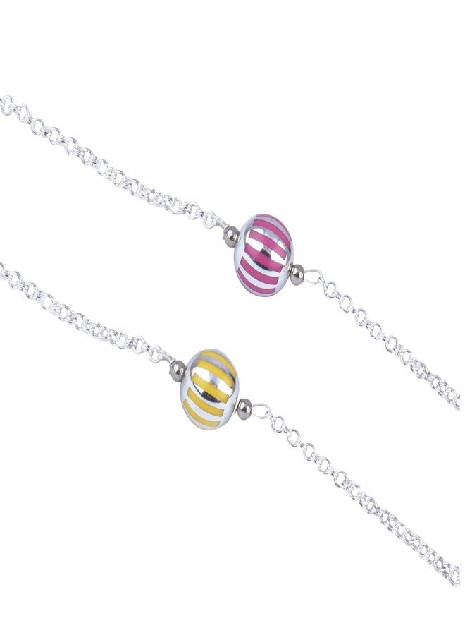 JFL - JewelleryforLess Handmade Combo of 2 Beaded Rakhis Yellow Purple with Silver Chain for Brother Bhaiya with Roli Chawal and Hand Written Greeting Note - Image 5
