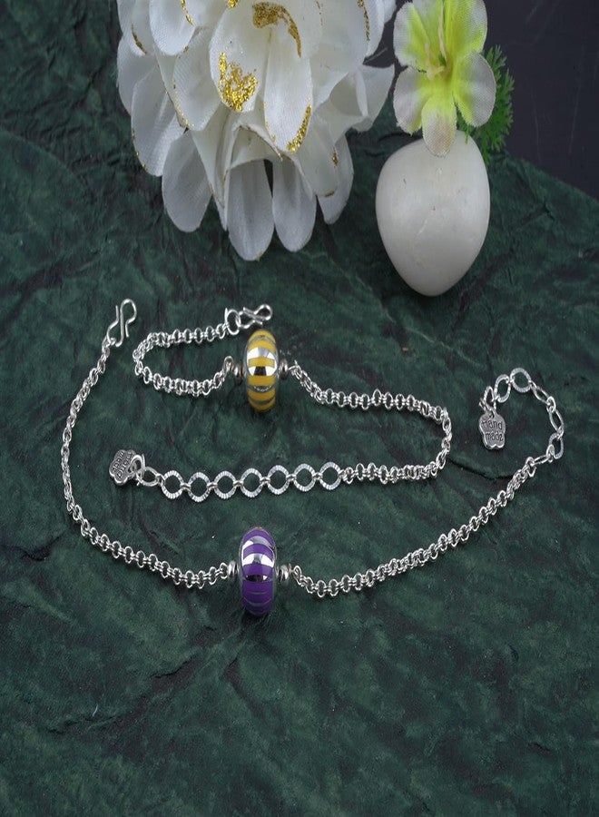 JFL - JewelleryforLess Handmade Combo of 2 Beaded Rakhis Yellow Purple with Silver Chain for Brother Bhaiya with Roli Chawal and Hand Written Greeting Note - Image 3