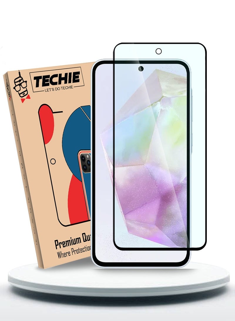 Techie حماية شاشة زجاجية مقساة مضادة للضوء الأزرق لجهاز سامسونج جالاكسي A35 – صلابة 9H، مضادة للانعكاس، خالية من الفقاعات، 0.33 مم، سهلة التركيب - Image 1