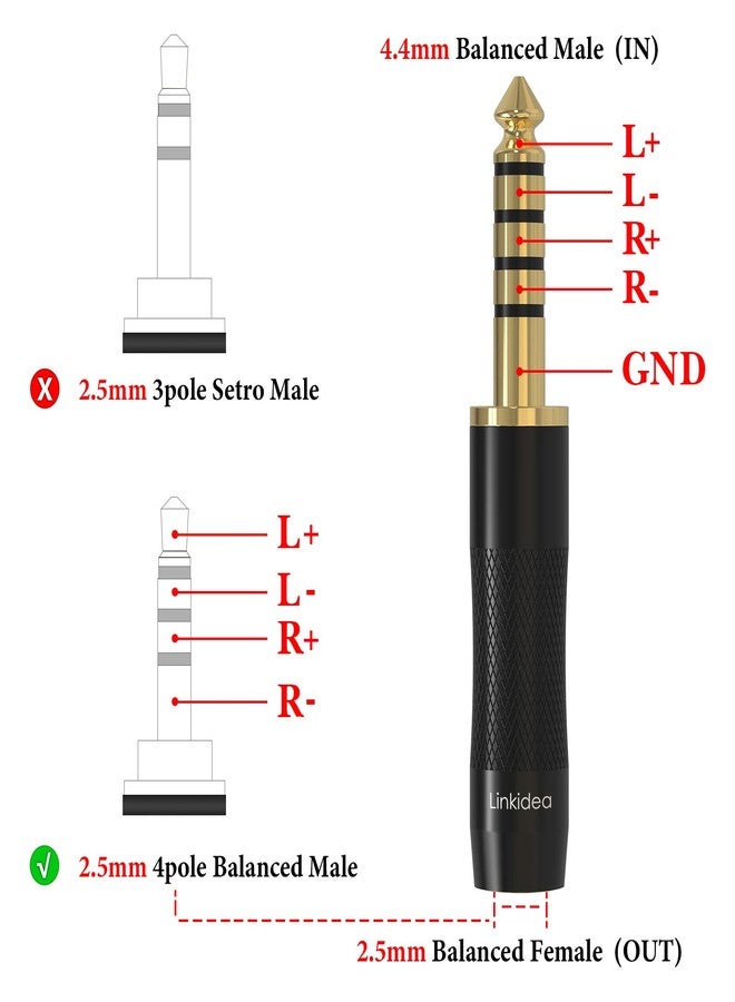 Linkidea 4.4mm Balanced Male to 2.5mm Balanced Headphone Audio Adapter Compatible with Sony NW-ZX507/ ZX300A/ WM1Z, DMP-Z1, TA-ZH1ES, HIFIMAN, R2R2000, FIO M11, Lotoo PAW6000 Audio Player - Image 4