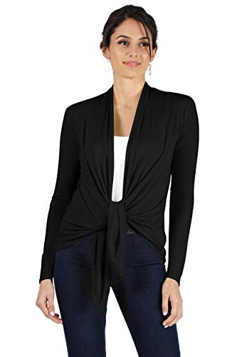 Simlu Womens Open Drape Cardigan Reg and Plus Size Cardigan Sweater Long Sleeves - USA Large Black - Image 2