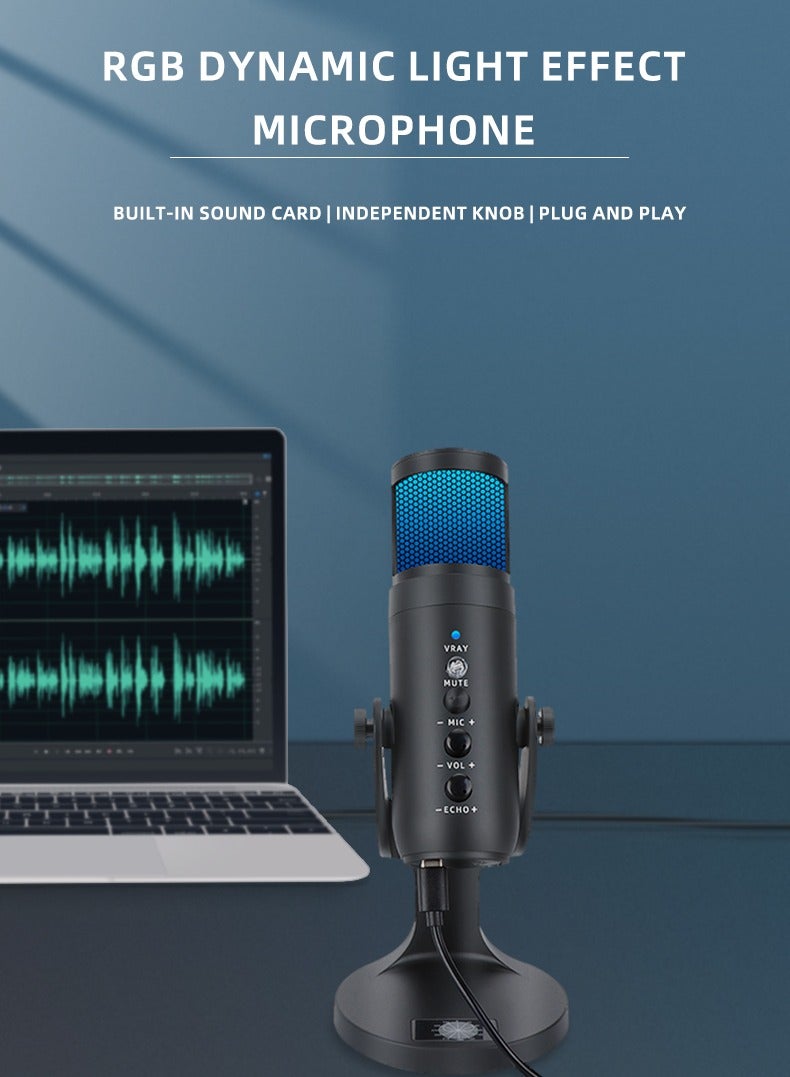 JD-950 Gaming Microphone, USB Condenser Podcast Microphone with RGB Lighting, Tap-to-Mute Sensor, Cardioid Polar Pattern for Gaming/Streaming/Podcasts/Twitch/YouTube/Discord - Image 3