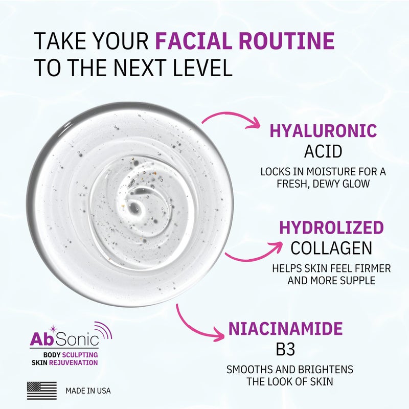 Absonic Glow Microcurrent Conductive Gel - Anti-Aging Serum Enriched with Hyaluronic Acid, Collagen, Niacinamide B3 for Facial, LED, RF & Nuface Devices - 8.5oz Bottle - Made in USA - Image 2