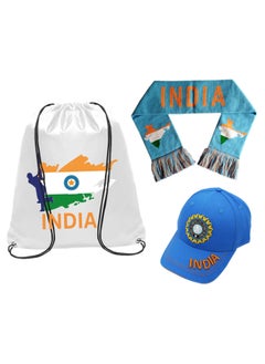 Generic India Cricket Sports Fans Combo Set Pack Of 3-Caps-Drawstring-Scarfs-Set Of 3 Combo Set  - Image 1