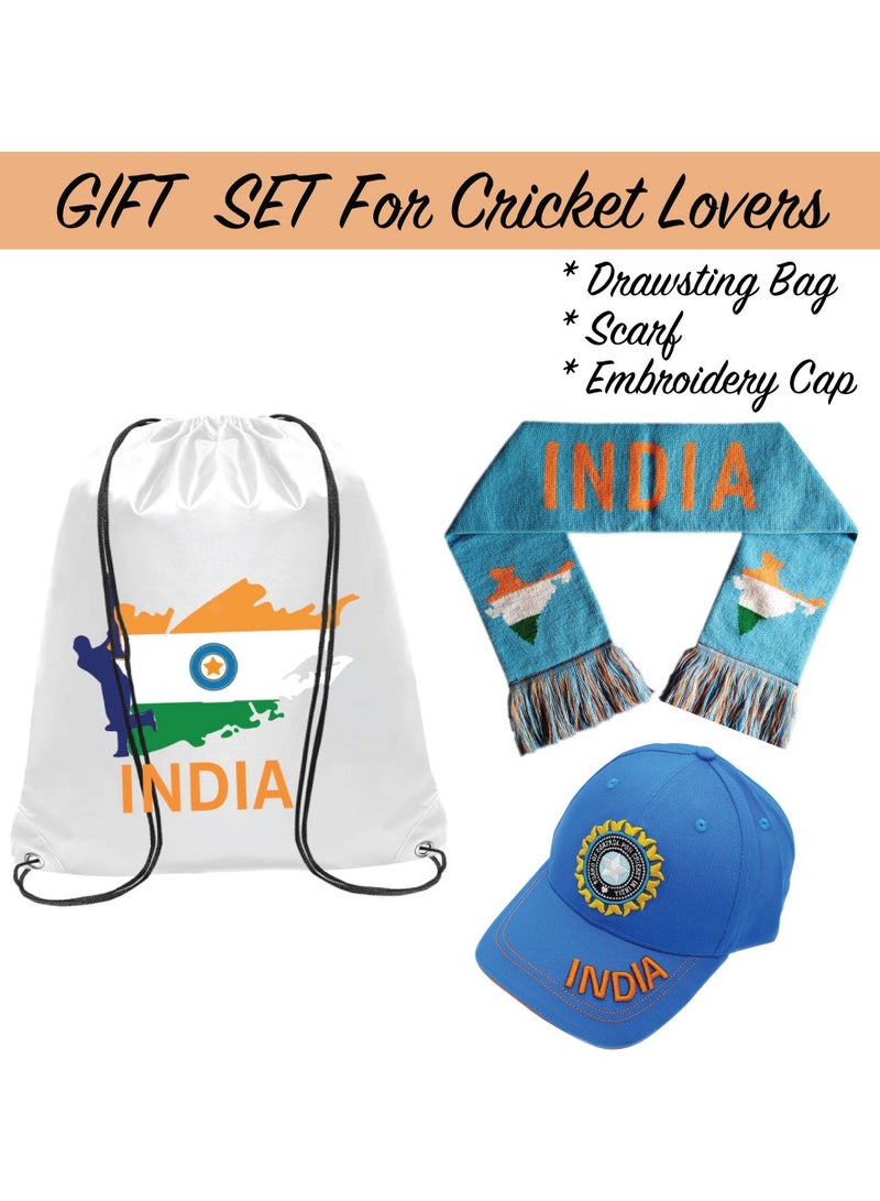 Generic India Cricket Sports Fans Combo Set Pack Of 3-Caps-Drawstring-Scarfs-Set Of 3 Combo Set  - Image 2