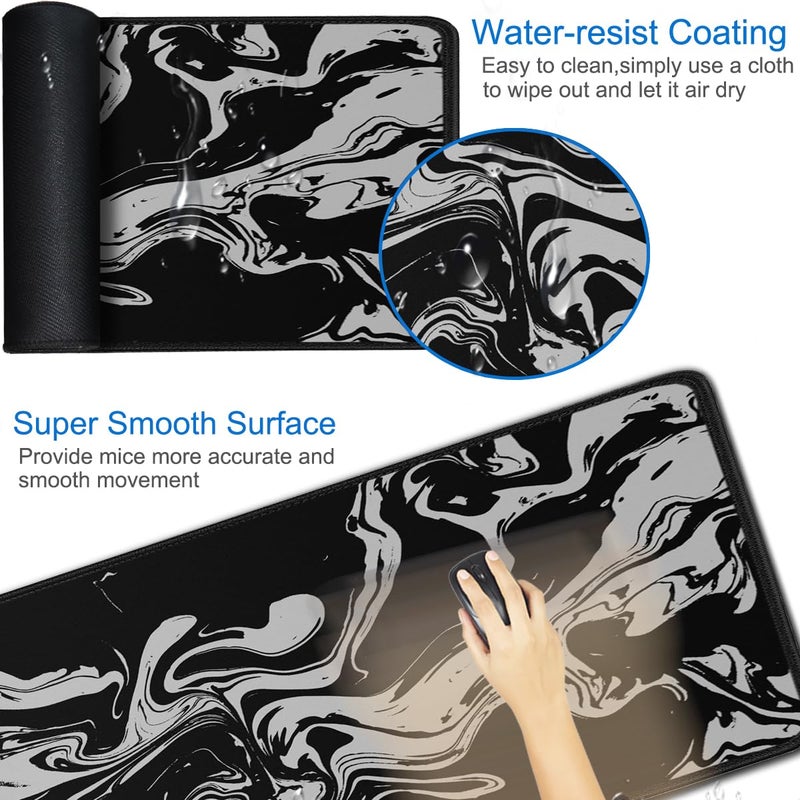 Naukay Gaming Mouse Pad, 31.5x15.7 inch Large Extended Computer Keyboard Mouse Mat, Water Resist Non-Slip Mousepad Rubber Base Long XXL Desk Mouse Pad for Gaming, Office & Home, Marble White - Image 3