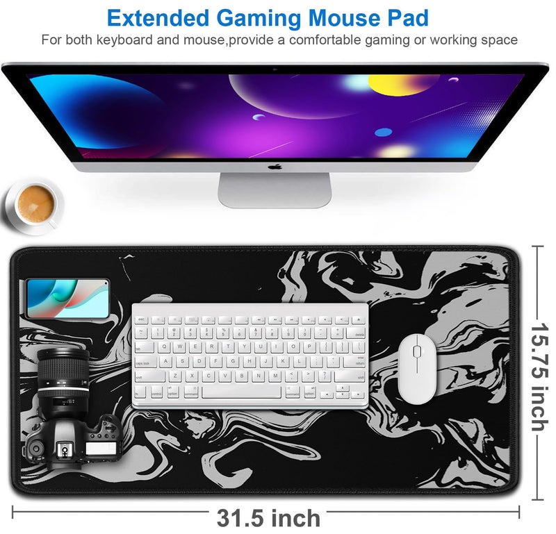 Naukay Gaming Mouse Pad, 31.5x15.7 inch Large Extended Computer Keyboard Mouse Mat, Water Resist Non-Slip Mousepad Rubber Base Long XXL Desk Mouse Pad for Gaming, Office & Home, Marble White - Image 2