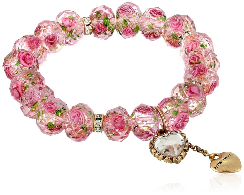 Betsey Johnson Pink Flower Bead Stretch Bracelet - Image 1