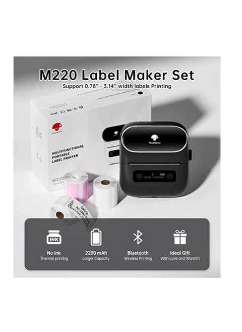 Phomemo M220 Portable Thermal Label Makers  Bluetooth Printer For Barcode Labeling Organizing Small Business Compatible With iOS & Android