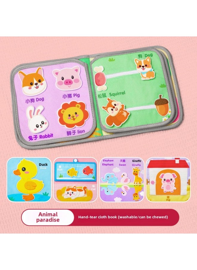 Baby's Hand Tear Cloth Book Baby Early Education Tear Book Tear Can't Bite Magic Wash Educational Toys Quiet Book Enlightenment-Color:[three-dimensional Tear-off Book] Washable/chewable/tear-resistant/repeatedly Pasted-Specification:【animal World】cognitive Animals/funny Animals  - Image 1