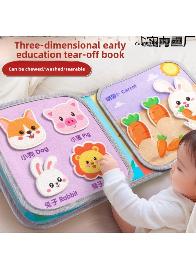 Baby's Hand Tear Cloth Book Baby Early Education Tear Book Tear Can't Bite Magic Wash Educational Toys Quiet Book Enlightenment-Color:[three-dimensional Tear-off Book] Washable/chewable/tear-resistant/repeatedly Pasted-Specification:【animal World】cognitive Animals/funny Animals  - Image 3