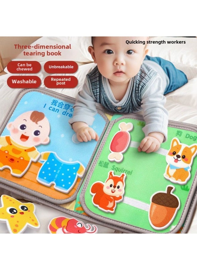 Baby's Hand Tear Cloth Book Baby Early Education Tear Book Tear Can't Bite Magic Wash Educational Toys Quiet Book Enlightenment-Color:[three-dimensional Tear-off Book] Washable/chewable/tear-resistant/repeatedly Pasted-Specification:【animal World】cognitive Animals/funny Animals  - Image 5
