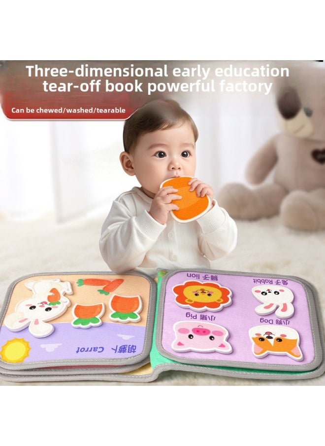 Baby's Hand Tear Cloth Book Baby Early Education Tear Book Tear Can't Bite Magic Wash Educational Toys Quiet Book Enlightenment-Color:[three-dimensional Tear-off Book] Washable/chewable/tear-resistant/repeatedly Pasted-Specification:【animal World】cognitive Animals/funny Animals  - Image 2