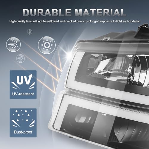 KUIPERAUTO Headlight Assembly Compatible for 2003-2006 Chevy Avalanche Compatible for 03-2007 Silverado 1500 2500 3500 Led DRL Front Lamp w/Sequential Turn light Black Housing/Clear Lens/Amber Cornor - Image 2