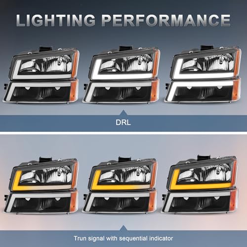 KUIPERAUTO Headlight Assembly Compatible for 2003-2006 Chevy Avalanche Compatible for 03-2007 Silverado 1500 2500 3500 Led DRL Front Lamp w/Sequential Turn light Black Housing/Clear Lens/Amber Cornor - Image 3