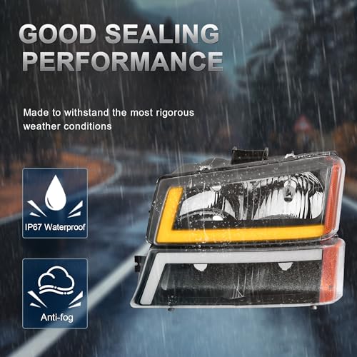 KUIPERAUTO Headlight Assembly Compatible for 2003-2006 Chevy Avalanche Compatible for 03-2007 Silverado 1500 2500 3500 Led DRL Front Lamp w/Sequential Turn light Black Housing/Clear Lens/Amber Cornor - Image 4