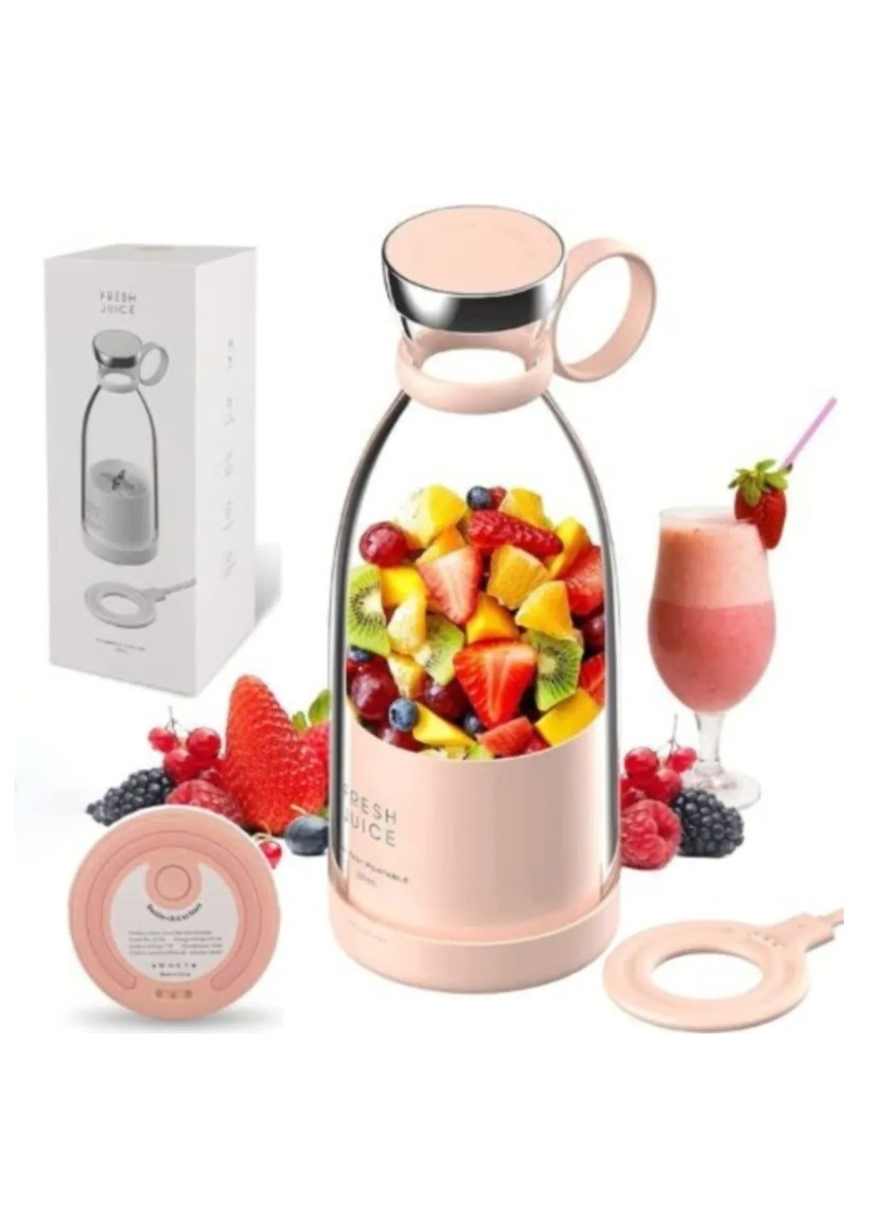 USB Electric Safety Juicer Cup Fruit Juice mixer Mini Portable Rechargeable Mixing Crush Ice Blender Mixer 350ml Water Bottle Black