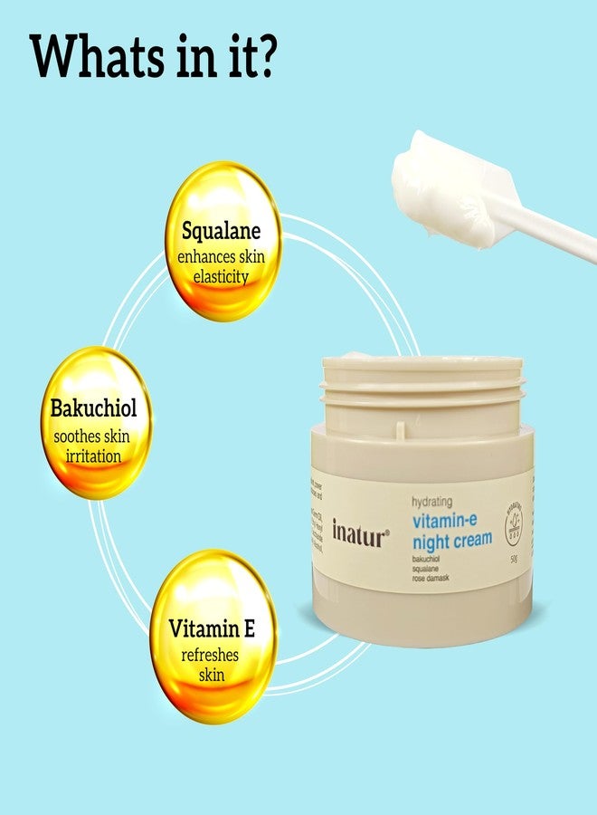 إناتور كريم ليلي بفيتامين E من إيناتور | مع باكوشيول وسكوالين | مضاد للشيخوخة، ترطيب عميق | مرطب مغذي ومفتح للبشرة العادية إلى الجافة، مستخلص من النباتات | مثالي للرجال والنساء | 50 غرام - Image 3