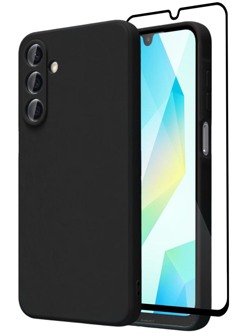 YJS 2Packs Liquid Silicone Case for Samsung Galaxy A16 Protective Phone Case with Soft Anti-Scratch Microfiber Lining Utra Slim Drop Protection Phone Cover with 3D Screen Protector - Black-2 - Image 1