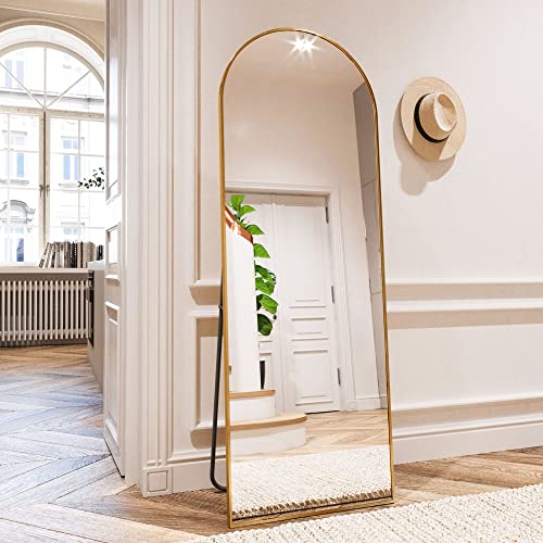 HARRITPURE 64x21 Arched Full Length Mirror Free Standing Leaning Hanging Mounted Mirror Aluminum Frame Modern Simple Home Decor for Living Room Bedroom Cloakroom Gold