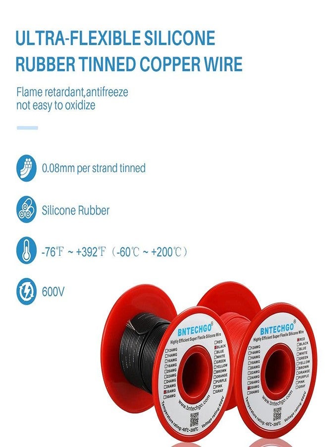 BNTECHGO 28 Gauge Silicone Wire Spool Red and Black Each 250ft Flexible 28 AWG Stranded Tinned Copper Wire - Image 2