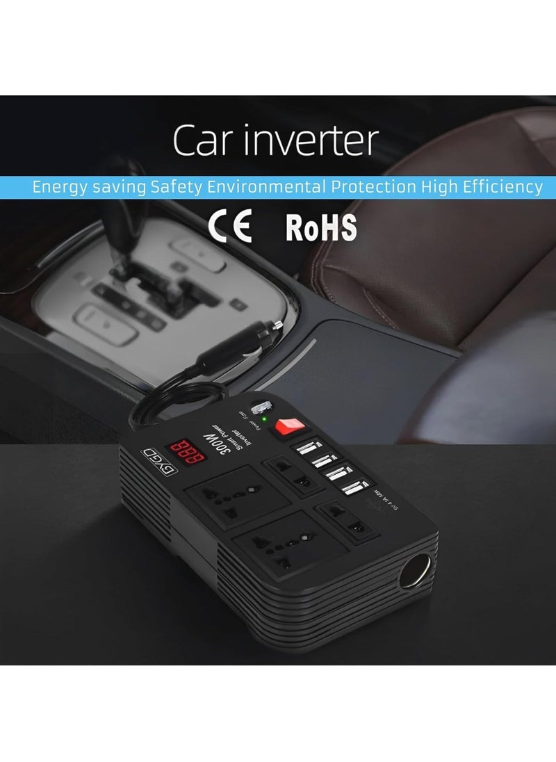 JAJEEK 300W Car Power Inverter – DC 12V to 220V AC Converter with LED Display, 4 USB Ports, 4 Charger Outlets, Pure Sine Wave – Portable Charger for Cars, Trucks, RVs - Image 2