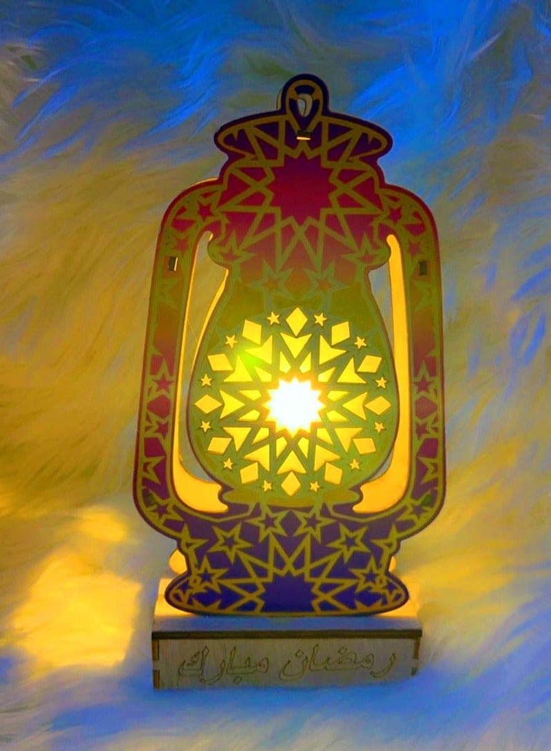 سي او أرماء مصباح طاولة تعليقة خشبية شكل فانوس رمضان - Image 1