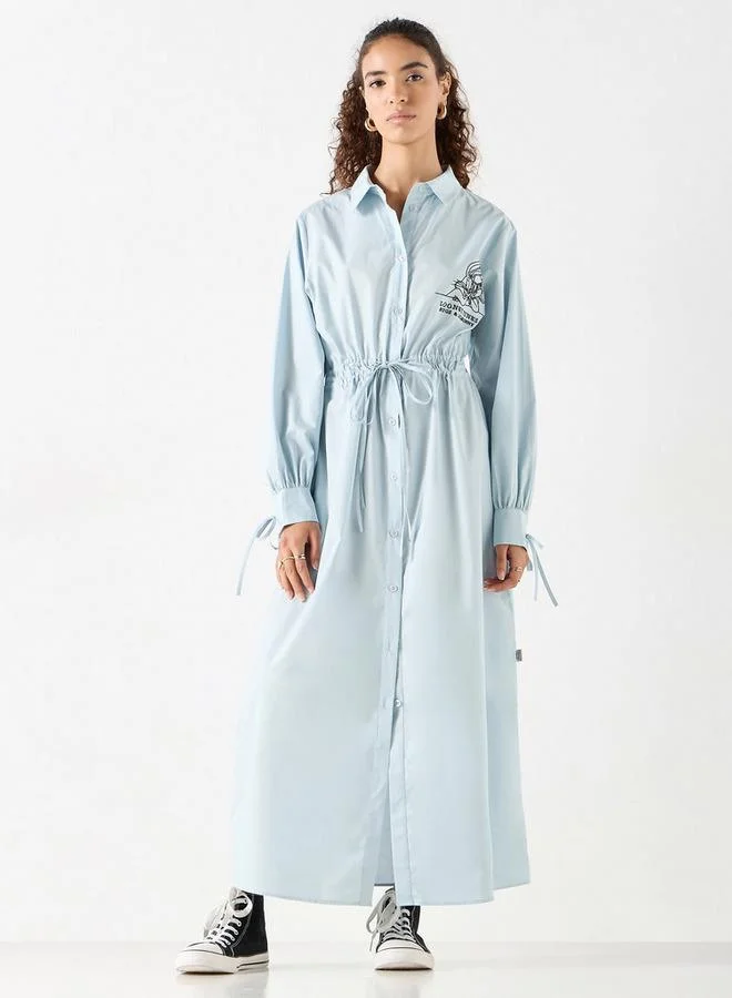 SP Characters Looney Tunes Shirt Dress with Long Sleeves and Drawstring Tie-Ups