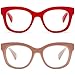 REAVEE 2 Pack Retro Oversized Reading Glasses for Women Men Blue Light Blocking Computer Readers Stylish Spring hinge RedCoffee 25x - Image 1
