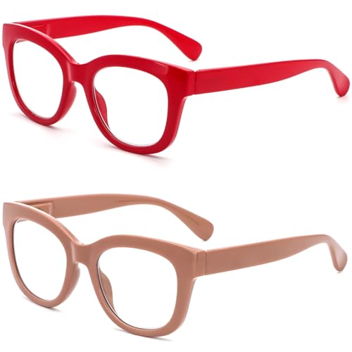 REAVEE 2 Pack Retro Oversized Reading Glasses for Women Men Blue Light Blocking Computer Readers Stylish Spring hinge RedCoffee 25x - Image 5