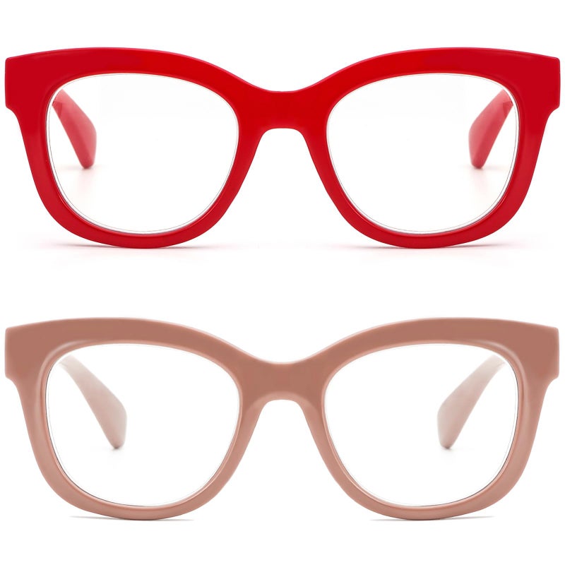 REAVEE 2 Pack Retro Oversized Reading Glasses for Women Men Blue Light Blocking Computer Readers Stylish Spring hinge RedCoffee 25x - Image 3