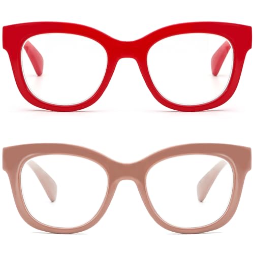 REAVEE 2 Pack Retro Oversized Reading Glasses for Women Men Blue Light Blocking Computer Readers Stylish Spring hinge RedCoffee 25x - Image 2