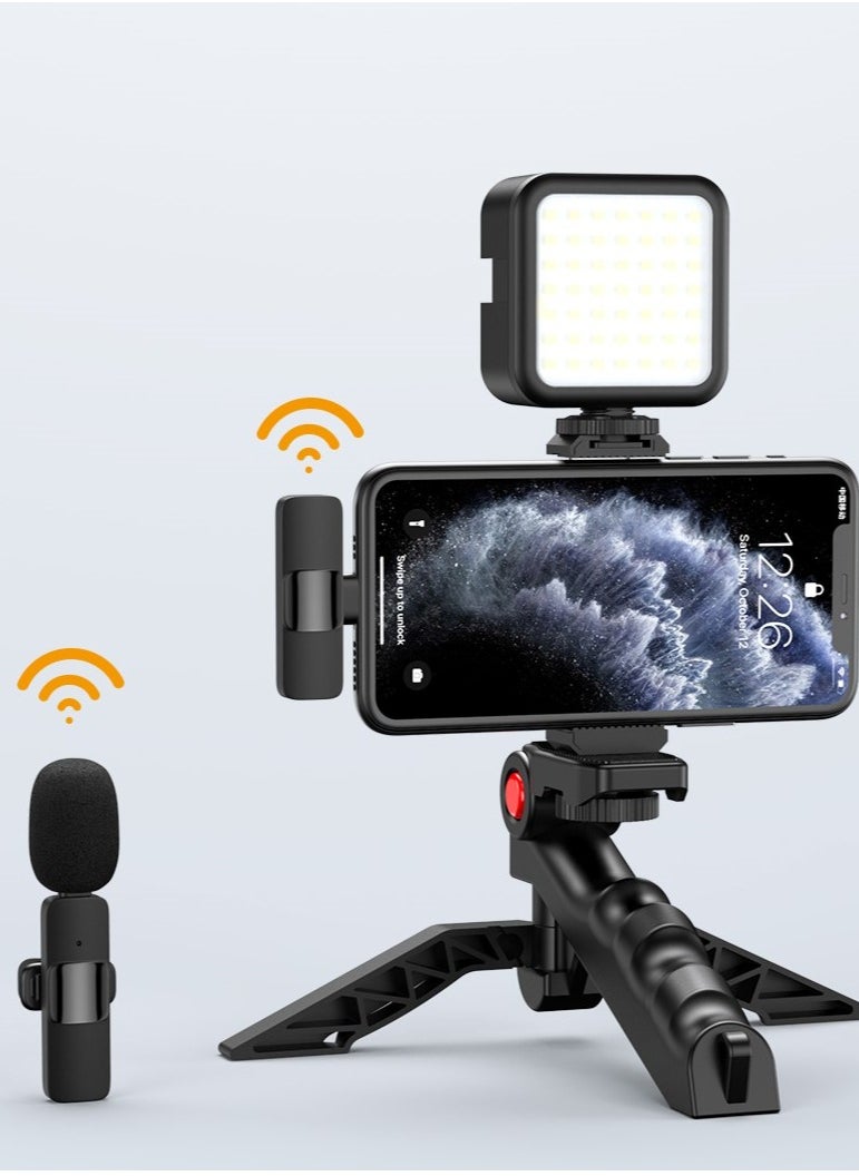 ELTRAZONE - Professional Vlogging Kit – Remote Control, Foldable Tripod, LED Lamp, & Wireless Lavalier Microphone for iPhone - Image 1