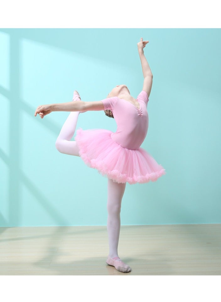 الباليه ليوتاردز للبنات ثوتو فساتين الطفل الصغير قصيرة الأكمام الباليه تنورة الباليرينا ملابس (الوردي) - Image 4