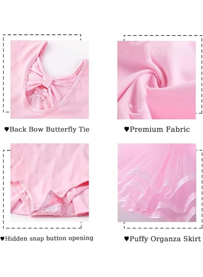 الباليه ليوتاردز للبنات ثوتو فساتين الطفل الصغير قصيرة الأكمام الباليه تنورة الباليرينا ملابس (الوردي) - Image 3