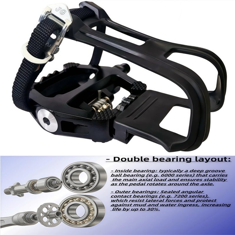 YBEKI Pro-Grade SPD Spin Bike Pedals and Straps/Toe Clip for Indoor Exercise Cycling & Spin Peloton/Schwinn/Sunny/Bikes Compatible, 9/16" Axle with Sealed Bearings + 12-Month Warranty - Image 4