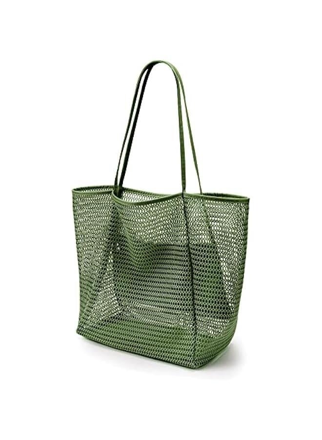 Beach Mesh Tote Bag, Casual Tote Bag Hobo Women Foldable MAX 23L Shoulder Bag For Beach Picnic Vacation  - Image 1