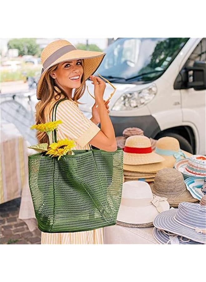 Beach Mesh Tote Bag, Casual Tote Bag Hobo Women Foldable MAX 23L Shoulder Bag For Beach Picnic Vacation  - Image 2